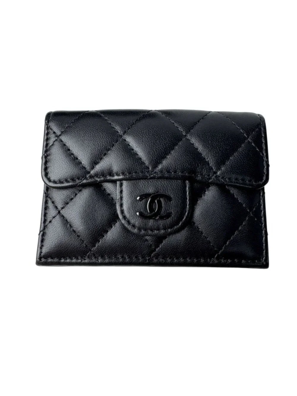 Chanel Quilted CC Logo Compact Wallet So Black
